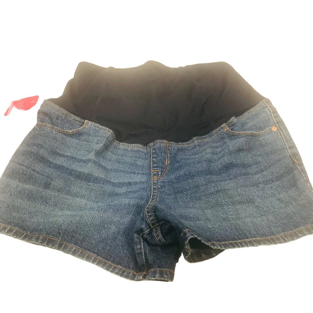 Isabel Maternity Women's Size 12 Crossover Panel Bermuda Blue Denim Short New